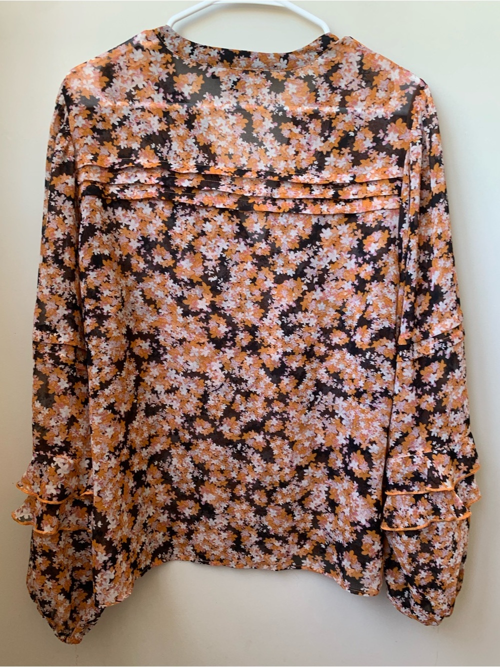 SANCTUARY Women’s Black Orange Cream Lilac Floral Pattern Long Sleeve Blouse - Picture 7 of 7